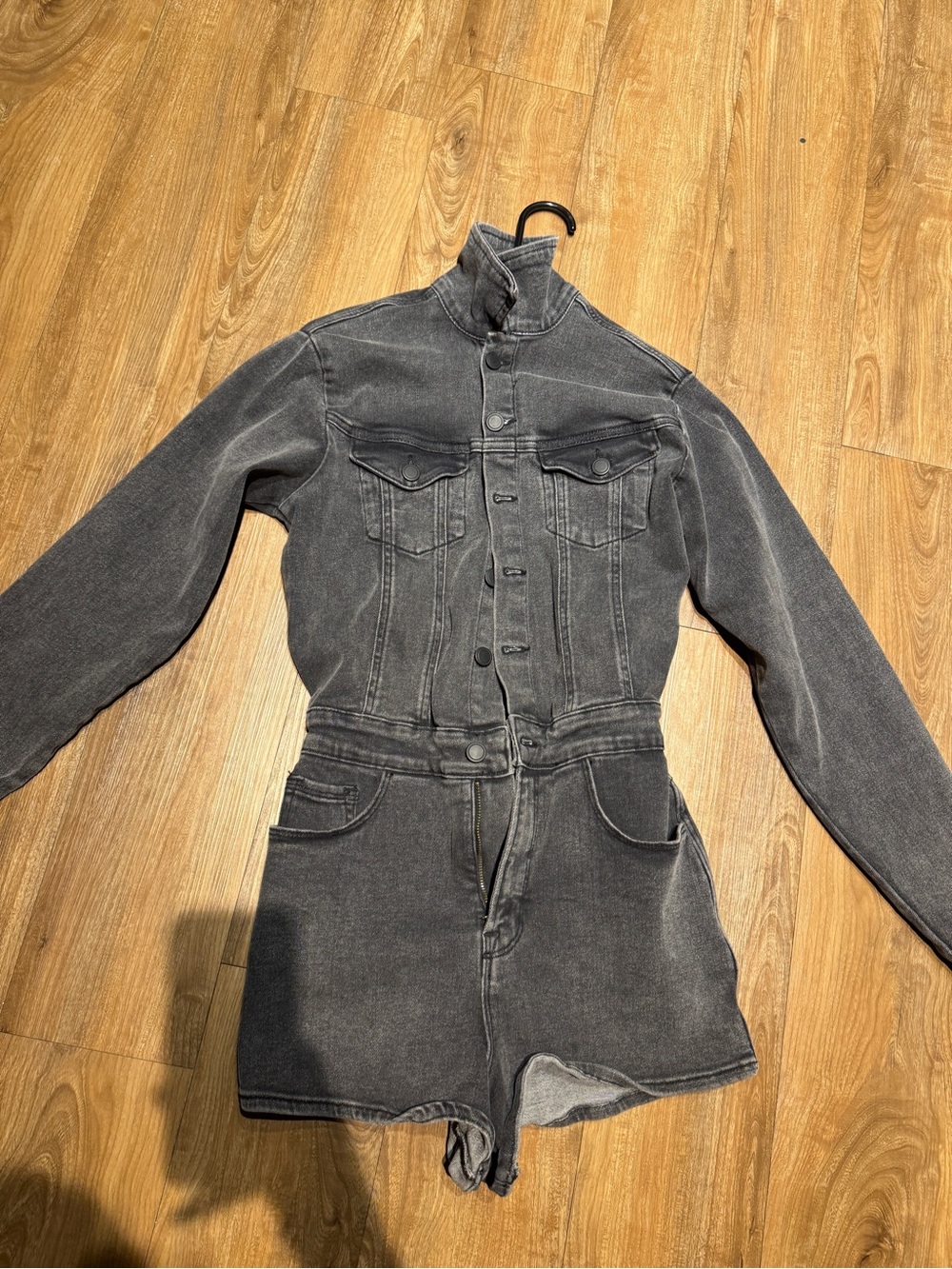 Good American Faded Black Denim Romper